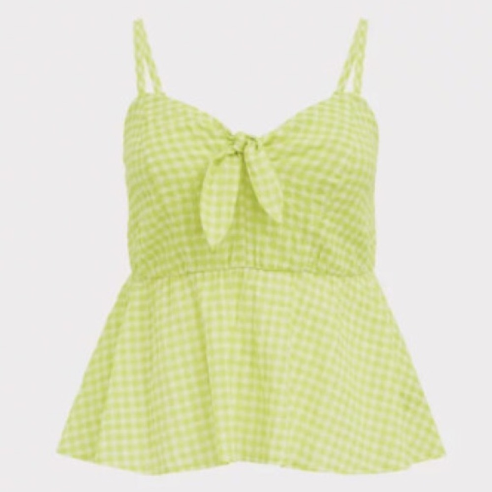 TORRID Peplum Lime Green Seersucker Gingham Camisole Tank Top